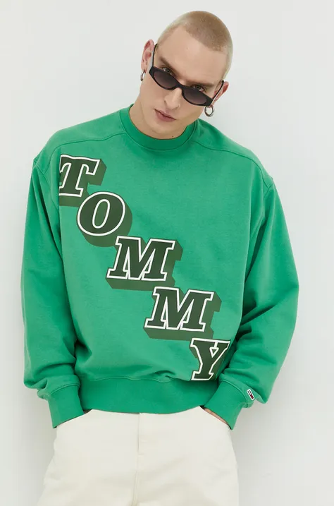 Dukserica Tommy Jeans za muškarce, boja: zelena, s tiskom