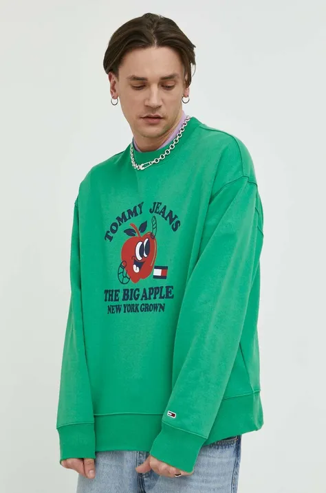 Хлопковая кофта Tommy Jeans мужская цвет зелёный с принтом