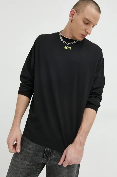 Bombažna majica z dolgimi rokavi GCDS črna barva