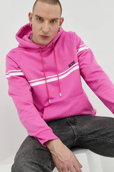 Bombažen pulover GCDS moška, roza barva, s kapuco