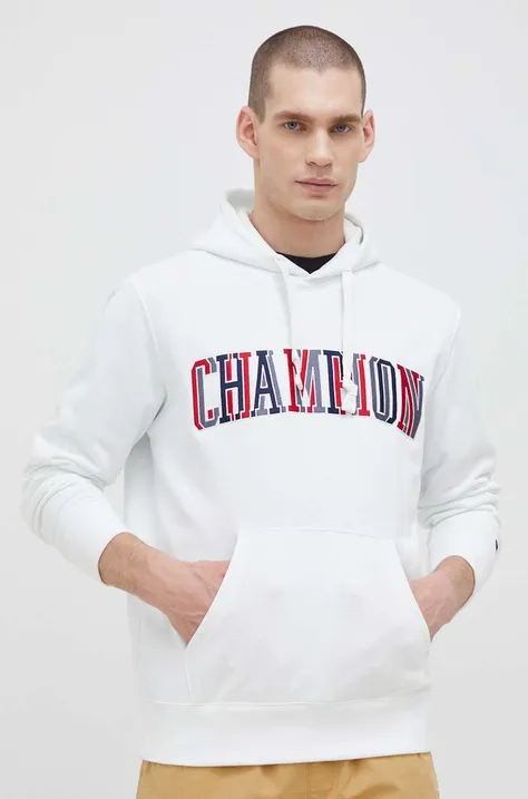Champion bluza męska kolor biały z kapturem wzorzysta