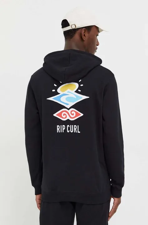 Rip Curl bluza męska kolor czarny z kapturem z nadrukiem