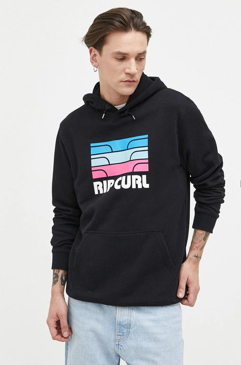 Rip Curl bluza barbati, culoarea negru, cu glugă, cu imprimeu