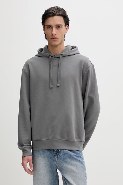 Βαμβακερή μπλούζα HUGO χρώμα: μαύρο, με κουκούλα, 50486478