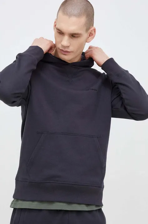 Бавовняна кофта New Balance чоловіча колір сірий з капюшоном однотонна