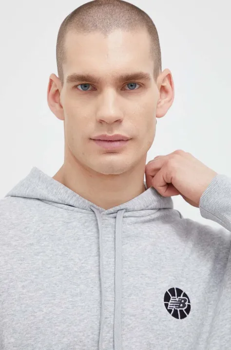 Кофта New Balance мужская цвет серый с капюшоном меланж