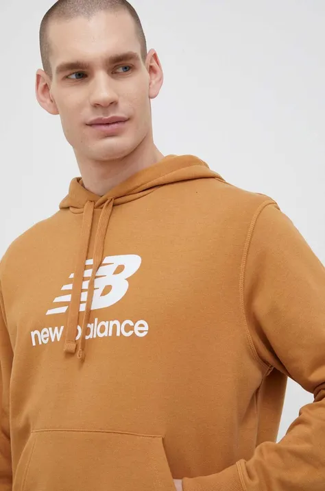 Pulover New Balance moška, rjava barva, s kapuco