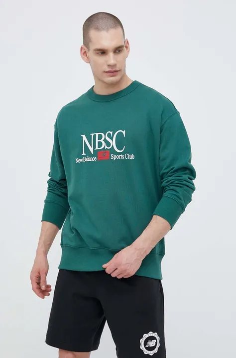 Βαμβακερή μπλούζα New Balance χρώμα: πράσινο