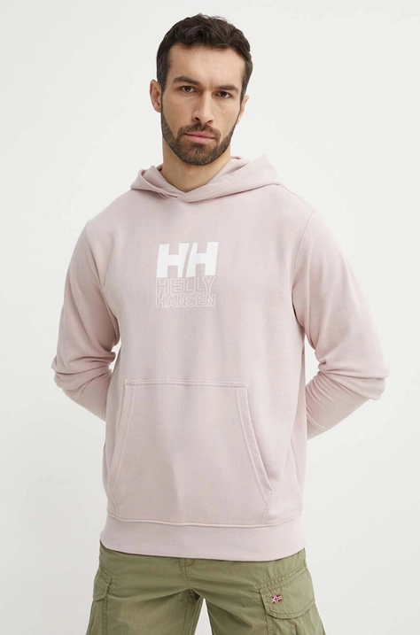 Helly Hansen bluză bărbați, culoarea roz, cu glugă, cu imprimeu 53924