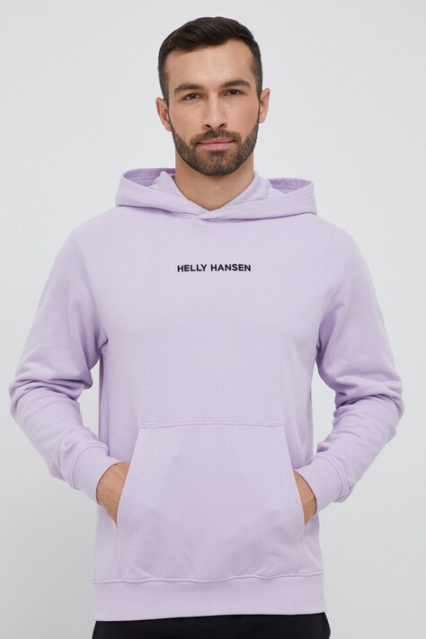 Mikina Helly Hansen pánská, fialová barva, s kapucí, s aplikací, 53924