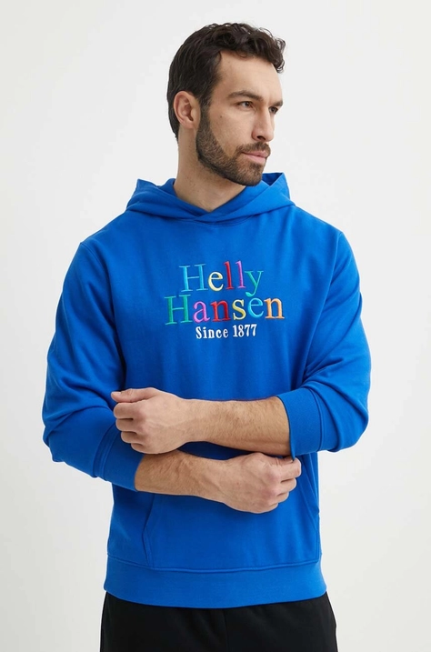 Helly Hansen felpa uomo colore blu con cappuccio con applicazione  53251