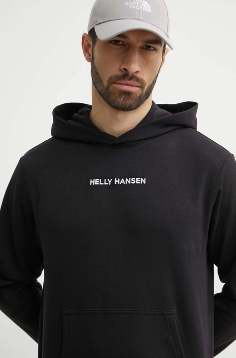 Dukserica Helly Hansen za muškarce, boja: crna, s kapuljačom, aplikacijom