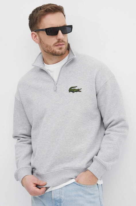 Lacoste hanorac de bumbac barbati, culoarea gri, neted