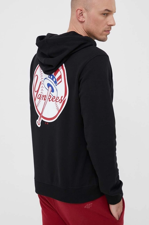 47 brand bluza MLB New York Yankees męska kolor czarny z kapturem z nadrukiem