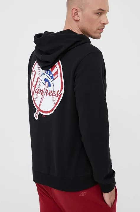 Кофта 47brand MLB New York Yankees чоловіча колір чорний з капюшоном з принтом