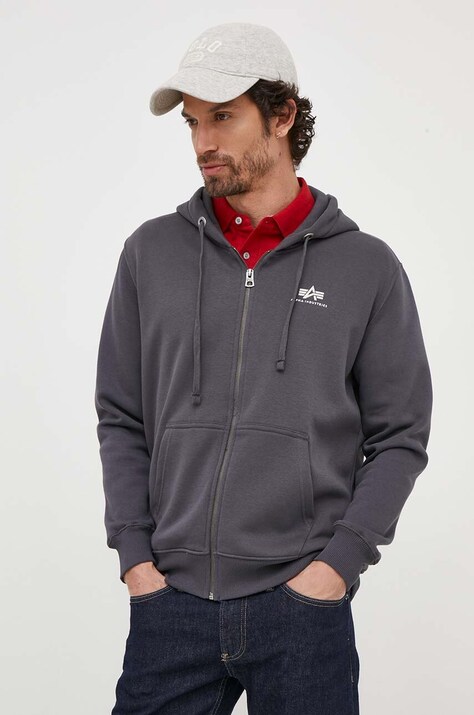 Mikina Alpha Industries pánská, šedá barva, s kapucí, s potiskem, 118342.136-GreyBlack