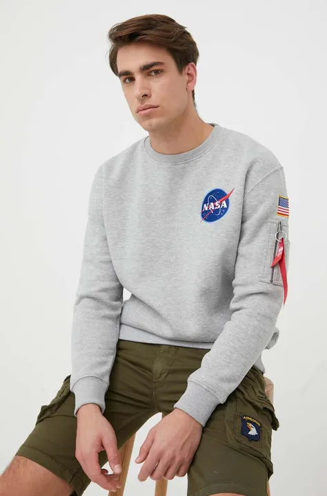 Alpha Industries bluza Space Shuttle Sweater męska kolor szary z nadrukiem 178307.17