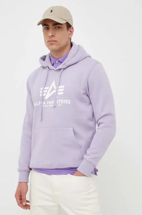 Кофта Alpha Industries мужская цвет фиолетовый с капюшоном с принтом