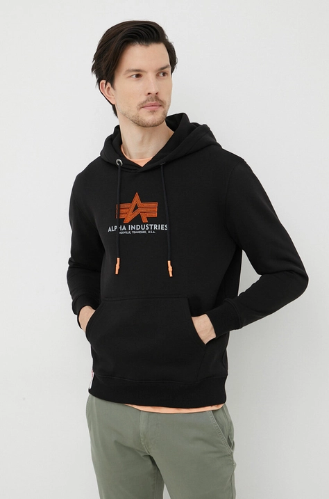 Pulover Alpha Industries moška, črna barva, s kapuco