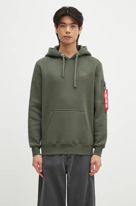 Alpha Industries bluză bărbați, culoarea verde, cu glugă, cu imprimeu