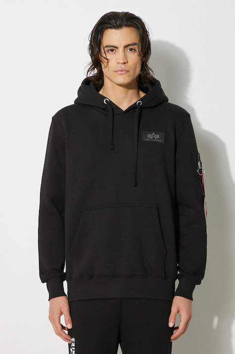 Alpha Industries bluză bărbați, culoarea negru, cu glugă, cu imprimeu