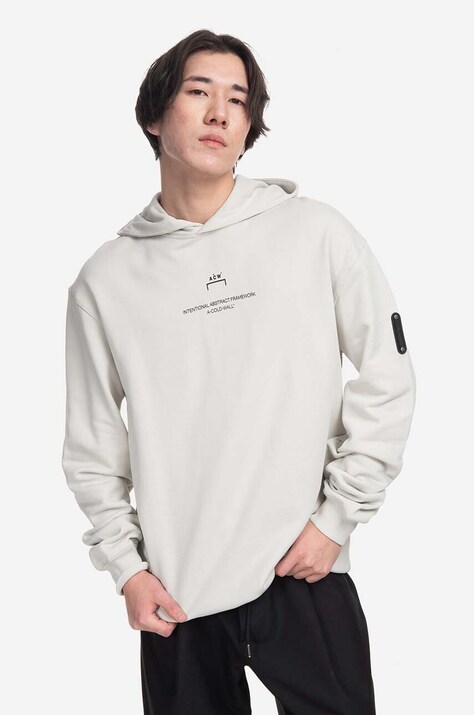 Бавовняна кофта A-COLD-WALL* Brutalist Hoodie чоловіча колір сірий з капюшоном з принтом ACWMW094-BONE