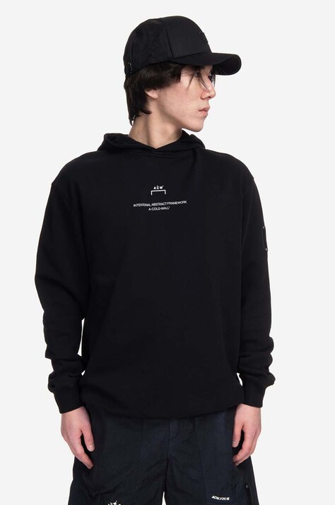 Хлопковая кофта A-COLD-WALL* Brutalist Hoodie мужская цвет чёрный с капюшоном с принтом ACWMW094-BONE