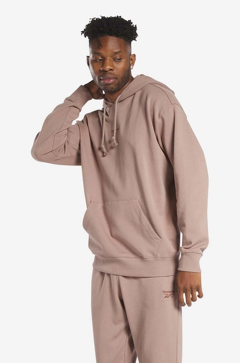 Bombažen pulover Reebok Classic SV Hoodie moški, bež barva, s kapuco