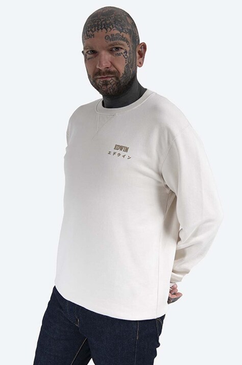 Edwin cotton sweatshirt Base Crew men's white color