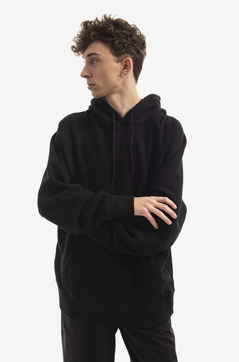 Βαμβακερή μπλούζα Edwin Mood Hoodie Sweat χρώμα: μαύρο, με κουκούλα