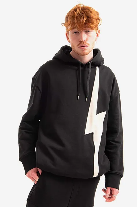 Bavlněná mikina Neil Barett Easy Hooded Sweatshirt pánská, černá barva, s kapucí, s potiskem, BJS059.S500C.1343-black