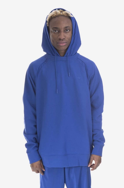 adidas Originals bluza bawełniana Premium Essentials Crinkle Nylon Hoodie męska kolor niebieski z kapturem gładka HR5456-NIEBIESKI