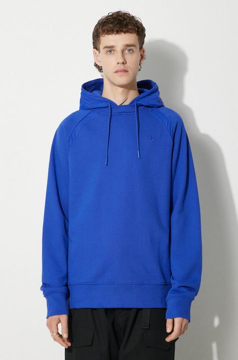Хлопковая кофта adidas Originals Premium Essentials Crinkle Nylon Hoodie мужская с капюшоном однотонная HR5456-blue