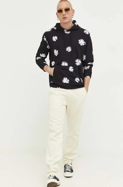 Hollister Co. bluza męska kolor czarny z kapturem wzorzysta