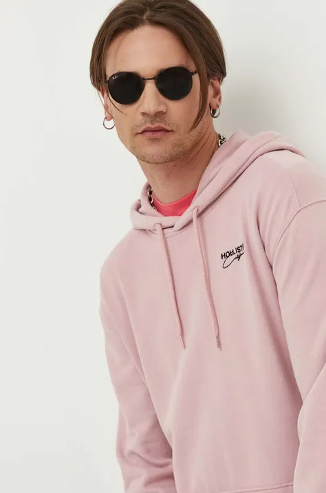 Hollister Co. bluza męska kolor różowy z kapturem z aplikacją
