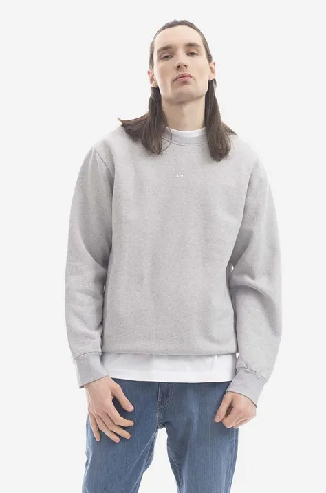 Bavlněná mikina A.P.C. Sweat Steve pánská, šedá barva, hladká, COFDZ-H27621 HEATHER GREY