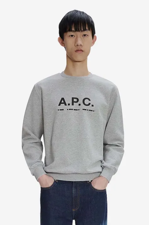 Pamučna dukserica A.P.C. Franco Sweat za muškarce, boja: siva, s tiskom, COGAC-M27783 HEATHER GREY