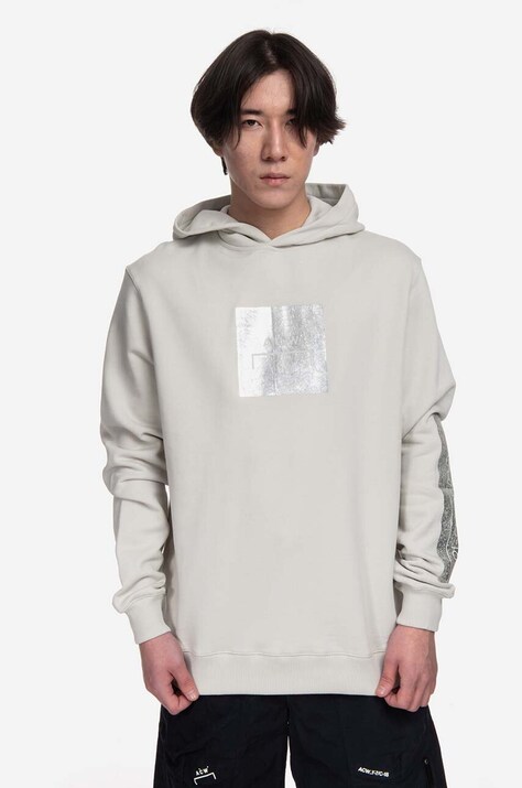 Βαμβακερή μπλούζα A-COLD-WALL* Foil Grid Hoodie χρώμα: μπεζ, με κουκούλα F30