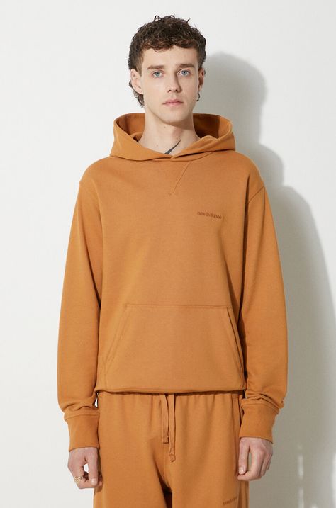 Bavlnená mikina New Balance MT23565TOB-TOB, pánska, oranžová farba, s kapucňou, jednofarebná