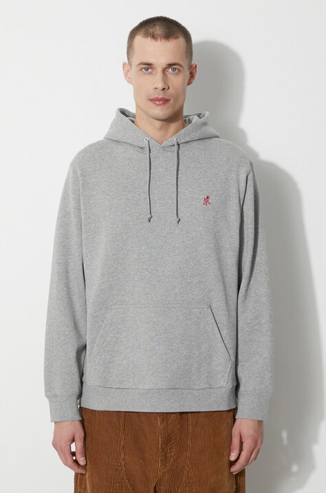 Bavlněná mikina Gramicci One Point Hooded Sweatshirt pánská, šedá barva, s kapucí, hladká