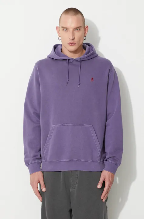 Бавовняна кофта Gramicci One Point Hooded Sweatshirt чоловіча колір фіолетовий з капюшоном однотонна
