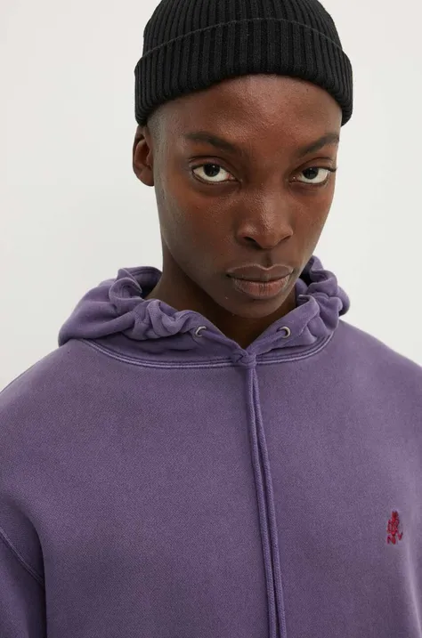 Хлопковая кофта Gramicci One Point Hooded Sweatshirt мужская цвет фиолетовый с капюшоном однотонная
