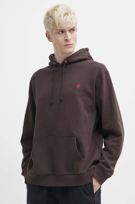 Gramicci hanorac de bumbac One Point Hooded Sweatshirt barbati, culoarea maro, cu glugă, neted