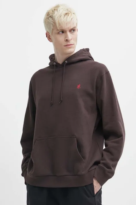 Хлопковая кофта Gramicci One Point Hooded Sweatshirt мужская цвет коричневый с капюшоном однотонная