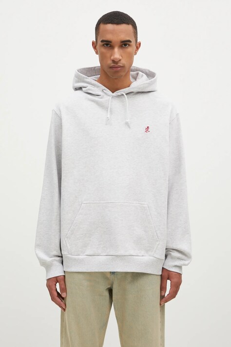 Bavlněná mikina Gramicci One Point Hooded Sweatshirt pánská, šedá barva, s kapucí, hladká