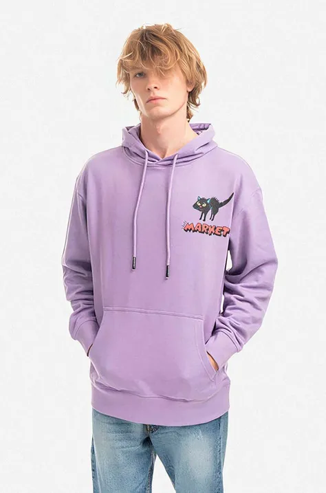 Хлопковая кофта Market мужская цвет фиолетовый с капюшоном с принтом 397000383-809