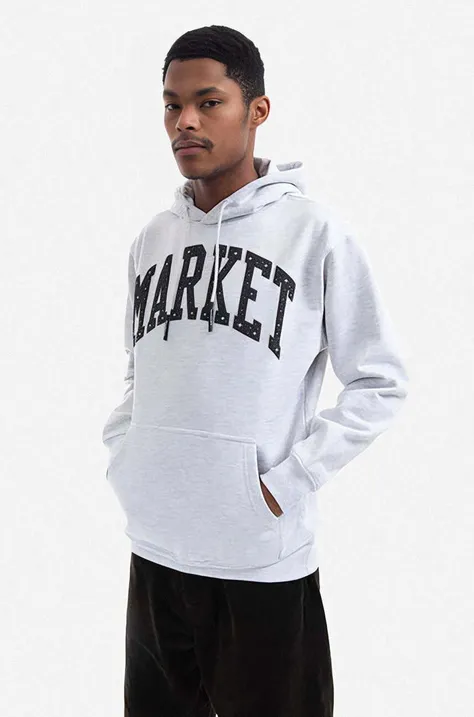 Бавовняна кофта Market чоловіча колір сірий з капюшоном з принтом 397000194-16