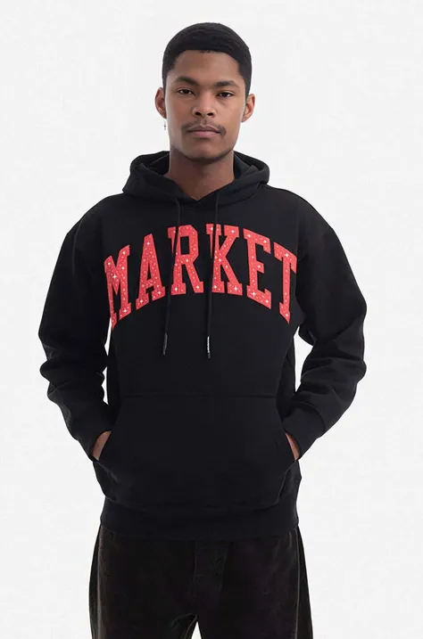 Бавовняна кофта Market чоловіча колір чорний з капюшоном з принтом 397000194-16