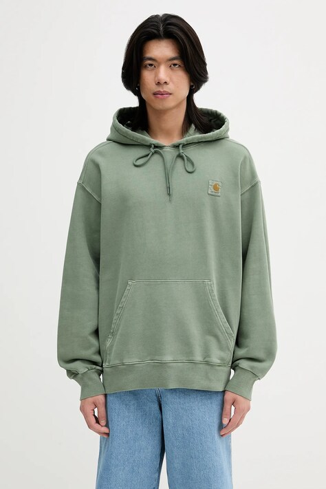 Хлопковая кофта Carhartt WIP Hooded Nelson Sweat цвет зелёный с капюшоном с аппликацией I029963.1YFGD