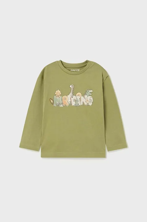 Detské bavlnené tričko s dlhým rukávom Mayoral zelená farba, s potlačou